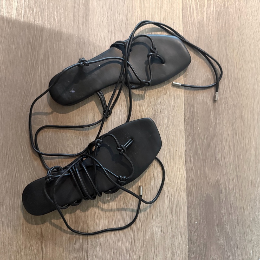 Target Black Lace-Up Square-Toe Flat Sandals